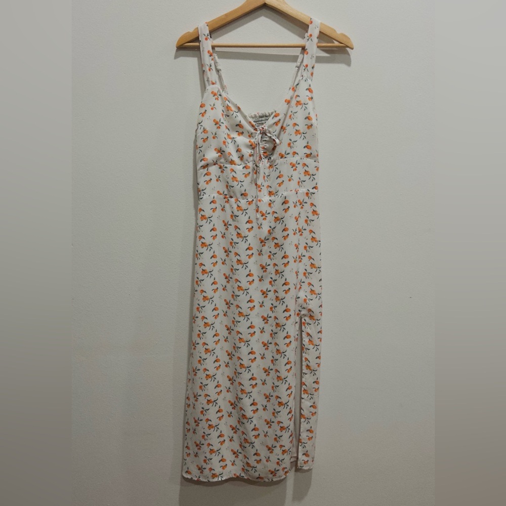 Abercrombie & Fitch White and Orange Floral Midi Dress
